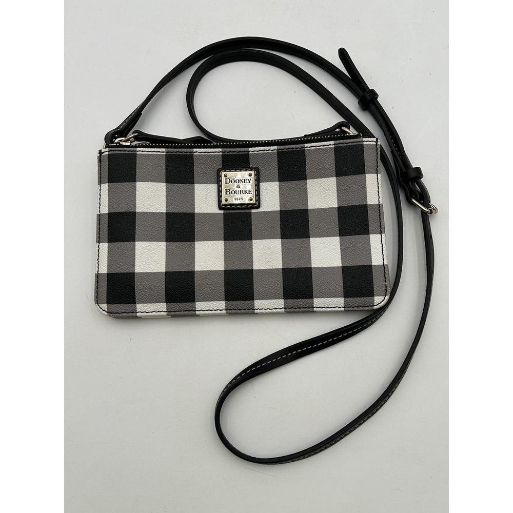 DOONEY & BOURKE Black & White Checker Zip Around Wristlet Wallet X-body Bag‎